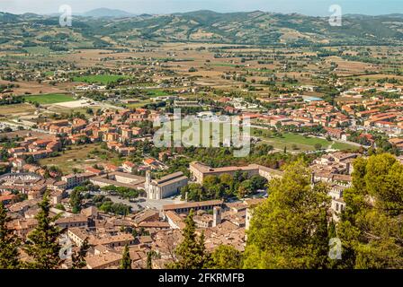 Bird's eye view over the town centre of Gubbio, Umbria, Italy Stock Photo