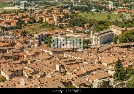 Bird's eye view over the town centre of Gubbio, Umbria, Italy Stock Photo