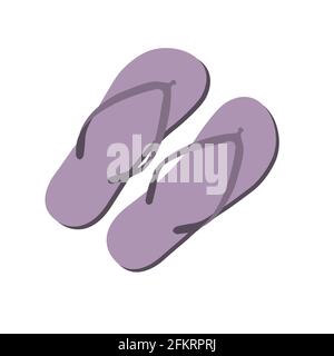 A pair of purple flip flops isolated on a white background. Flat vector illustration in cartoon style. Top view. Beach sandals. Stock Vector
