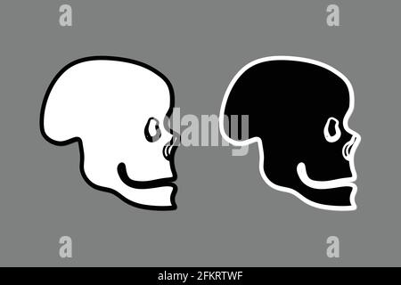 Skull side view black white outline Stock Vector