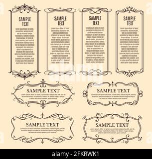 Frames, ornate borders with vintage ornaments and floral decorations, vector. Retro flourish swirls, ornate borders and corners for certificate or men Stock Vector