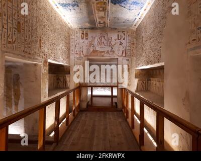 Hieroglyphs inside the tombs of the pharaohs within the Valley of the Kings Stock Photo