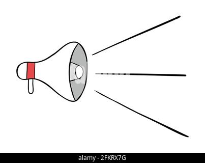 Cartoon vector illustration of megaphone and announcement. Colored and black outlines. Stock Vector