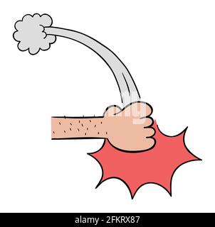 Cartoon vector illustration of fist punch table. Colored and black outlines. Stock Vector