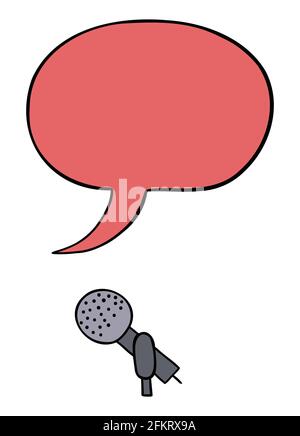 Cartoon vector illustration of microphone and speech bubble. Colored and black outlines. Stock Vector