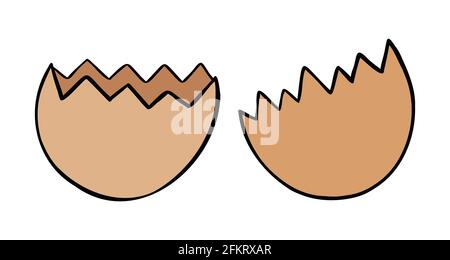 Cartoon vector illustration of broken eggshell. Colored and black outlines. Stock Vector