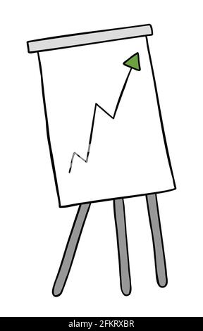 Cartoon vector illustration of standing sales chart graph with up arrow. Colored and black outlines. Stock Vector