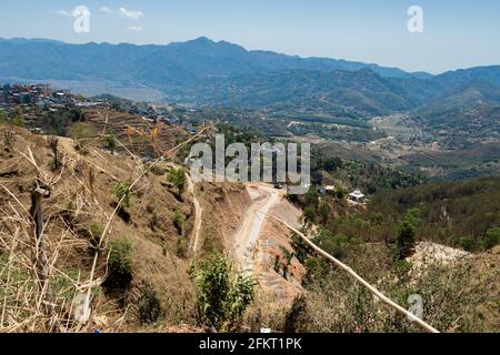 The scenic beauty landscape view of Pravas, Tansen and Madi Phat, Tansen from Batase Dada of Tansen, Palpa, Nepal Stock Photo