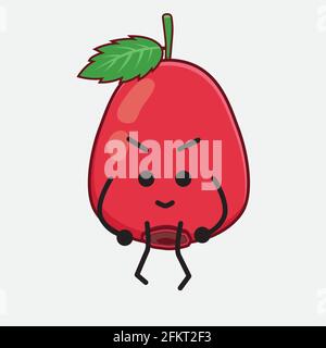 Vector Illustration of Rose Hip Fruit Character with cute face, simple hands and leg line art on Isolated Background. Flat cartoon doodle style. Stock Vector