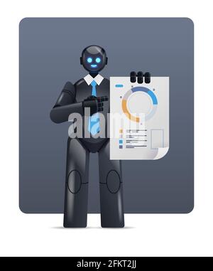 modern black robot analyzing statistics diagram financial data analyzing artificial intelligence technology concept Stock Vector