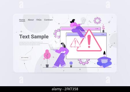 frustrated women reacting to danger exclamation marks problem cyber attack hacking warning signal scam alert Stock Vector