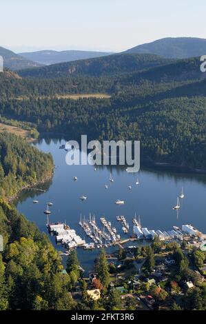 Aerial photograph of Genoa Bay Marina, Vancouver Island, British Columbia, Canada. Stock Photo