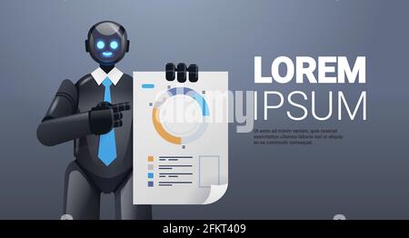 modern black robot analyzing statistics diagram financial data analyzing artificial intelligence technology concept Stock Vector