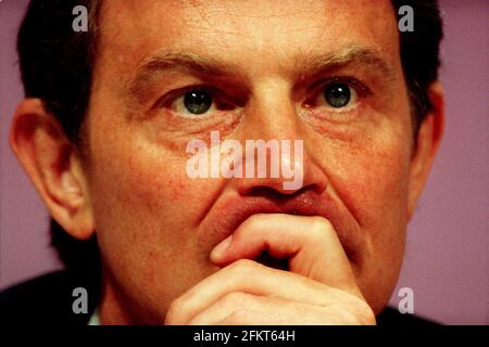 Prime Minister Tony Blair September 1997Listening to Chancellor Gordon Browns speech at the Labour Party Conference in Brighton Stock Photo
