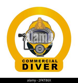 Yellow Diving helmet vector drawing - Commercial Diver Stock Vector
