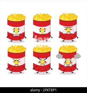 Cup of potato chips cartoon character with various angry expressions. Vector illustration Stock Vector