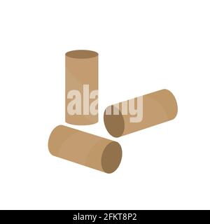 Empty toilet paper rolls. Three toilet paper tubes. Paper waste for recycling. Tissue paper cardboard core. Empty used bath towels. Isolated on white Stock Vector