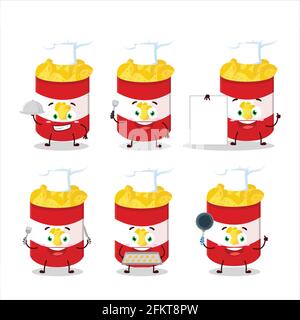 Cartoon character of cup of potato chips with various chef emoticons. Vector illustration Stock Vector