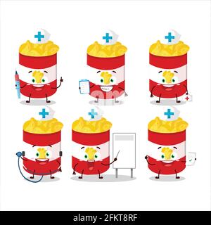 Doctor profession emoticon with cup of potato chips cartoon character. Vector illustration Stock Vector