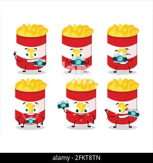 Photographer profession emoticon with cup of potato chips cartoon character. Vector illustration Stock Vector