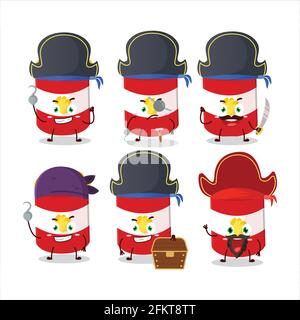 Cartoon character of cup of potato chips with various pirates emoticons. Vector illustration Stock Vector