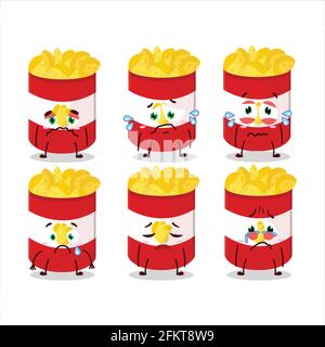 Cup of potato chips cartoon character with sad expression. Vector illustration Stock Vector