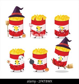 Halloween expression emoticons with cartoon character of cup of potato chips. Vector illustration Stock Vector