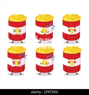 Cartoon character of cup of potato chips with sleepy expression. Vector illustration Stock Vector