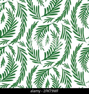 Fennel herbaceous seamless pattern on a white background. Fabric with grass fields. Wallpaper with a branches of dill. Vector natural background with Stock Vector