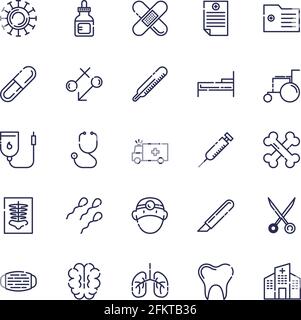 Outline medical icons set on white background vector illustration, Thin line icons set of hospital and medical care. Outline symbol collection Stock Vector