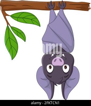 Cartoon cute bat hanging on the branch Stock Vector