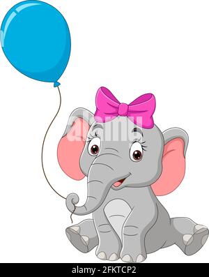 Cartoon elephant with a blue balloon Stock Vector