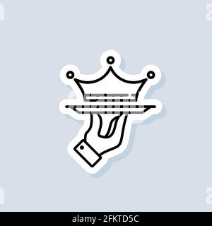 Crown on a tray sticker, icon. Vector. Vip logo. Premium service icon. Vip business service. Premium class offer. Vip restaurant service. Vector on is Stock Vector