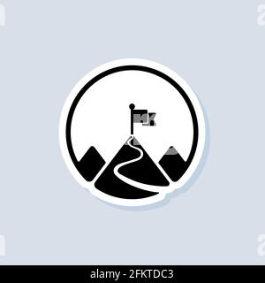 Mission sticker, logo, icon. Vector. Goal. Mountain with a flag. Vector on isolated background. EPS 10 Stock Vector
