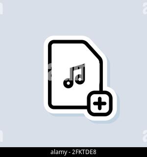 Music folder sticker, logo, icon. Vector. Add music. Music folder with addition sign. Vector on isolated white background. EPS 10 Stock Vector