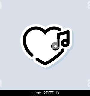 Love music sticker, logo, icon. Vector. Songs. Music player. Playlist logo. Vector on isolated background. EPS 10 Stock Vector