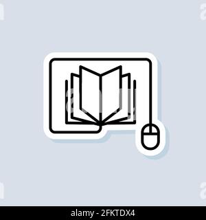 Course e-learning from home, online studying logo, icon, sticker. Vector. Distant education, e-books. Online education or distance exam banner. Vector Stock Vector