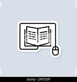 Distant education, e-books logo, icon, sticker. Vector. Online education or distance exam banner. Course e-learning from home, online studying. Vector Stock Vector