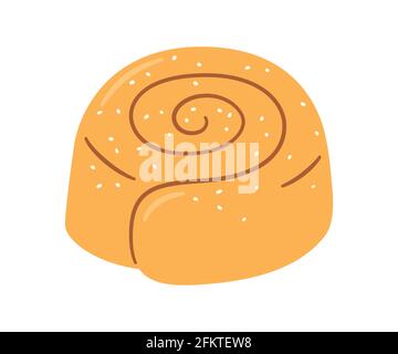 Cinnamon roll with sugar. Swirl kanelbulle bun. Traditional dessert in Scandinavia and North America. Hand drawn isolated vector illustration on white Stock Vector