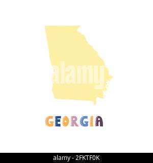 USA Georgia map isolated. USA collection. Map of USA Georgia - yellow silhouette. Doodling style lettering on white Stock Vector