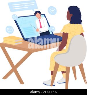 Girl watching online course on mathematics flat color vector faceless character Stock Vector