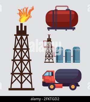 fracking refinery tower structure industry vector illustration Stock ...