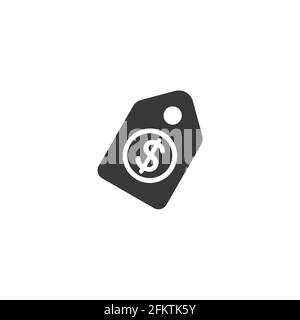 Shopping tag on white background. Dollar sale price label. Isolated icon. Commerce glyph vector illustration Stock Vector