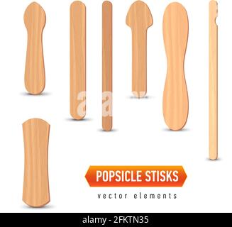 Set of realistic popsicle stircks. Ice lolly sticks, vector illustration, summer season. Stock Vector