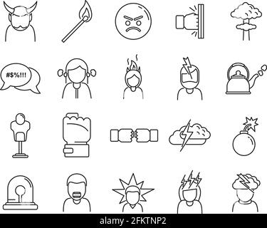 Rage agressive icons set, outline style Stock Vector