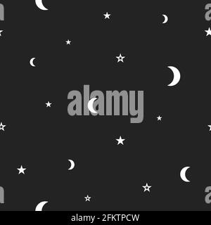 Seamless pattern with half moon, crescents and stars on black background. Ethnic background. Geometric seamless texture. Simple vector illustration. Stock Vector