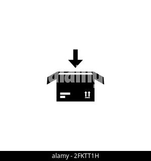 Packaging freight. Parcel with load arrow. Store, warehouse, storage. Delivery box, logistics service, transportation, container. Receive, send and tr Stock Vector