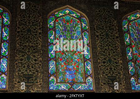 Istanbul, Turkey - May 13, 2013: Decorated Wall and Windows in Topkapi Palace Stock Photo