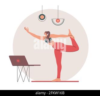 Woman doing yoga at home. Vector Illustration. Stock Vector