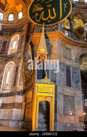 Istanbul, Turkey - May 12, 2013: View of Minbar or Pulpit in Hagia Sophia Stock Photo